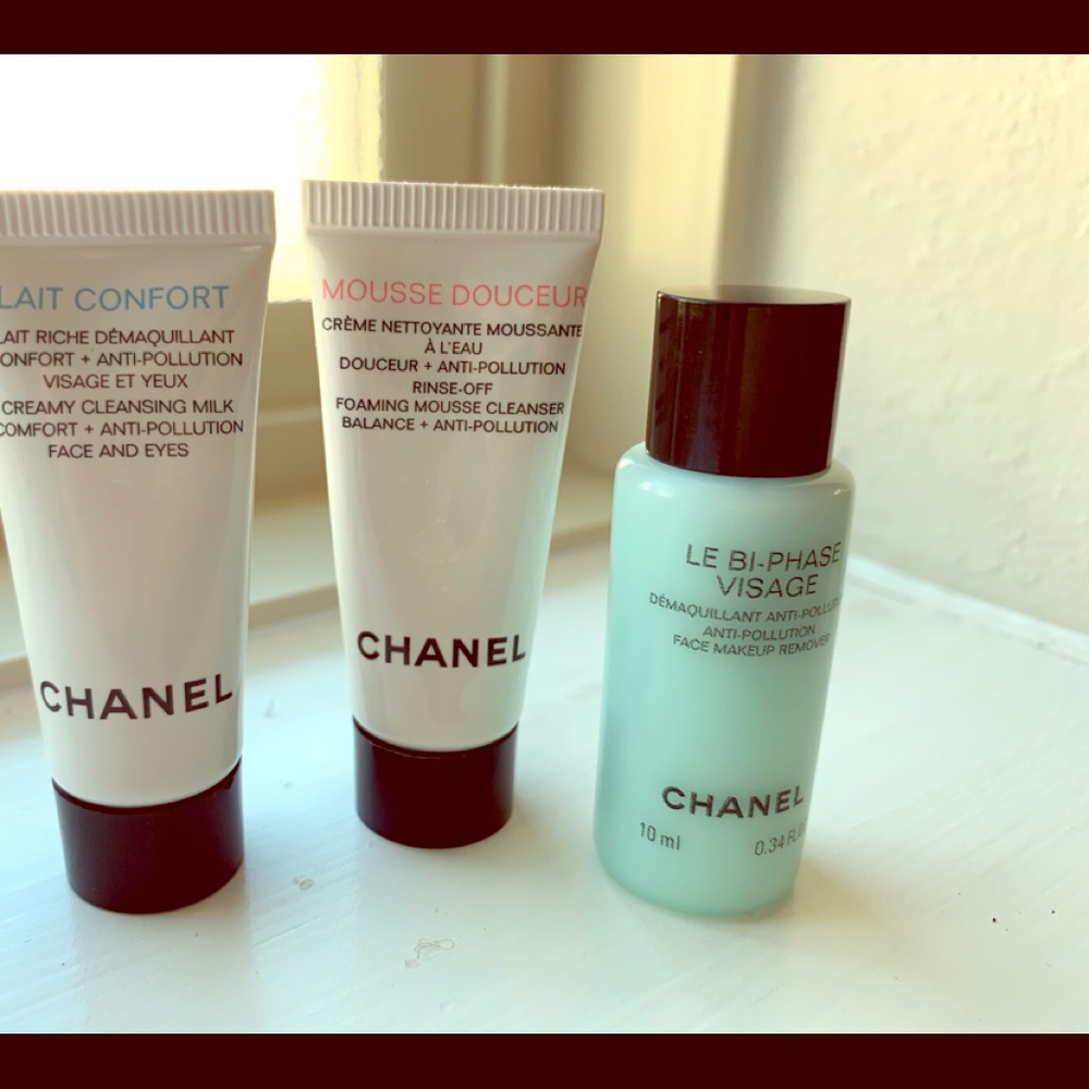 Chanel makeup remover and face cleansing trio.